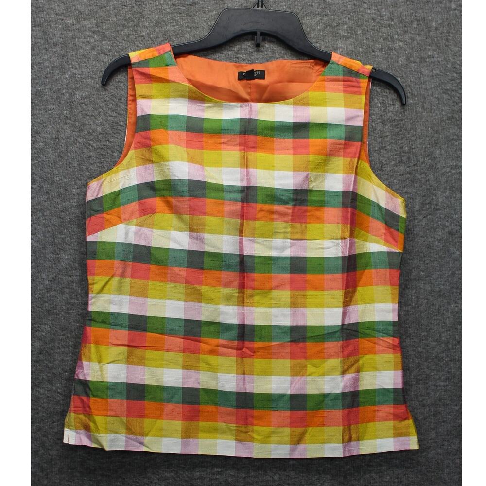 Talbots Women Top 8P Yellow Stripped Silk Sleeveless Lined Tank Blouse